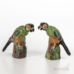 Pair of Famille Verte Parrots